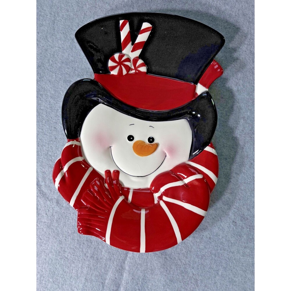 Fitz and Floyd Sugar Coated Christmas Peppermint Plate  Snowman 2008 9.75"